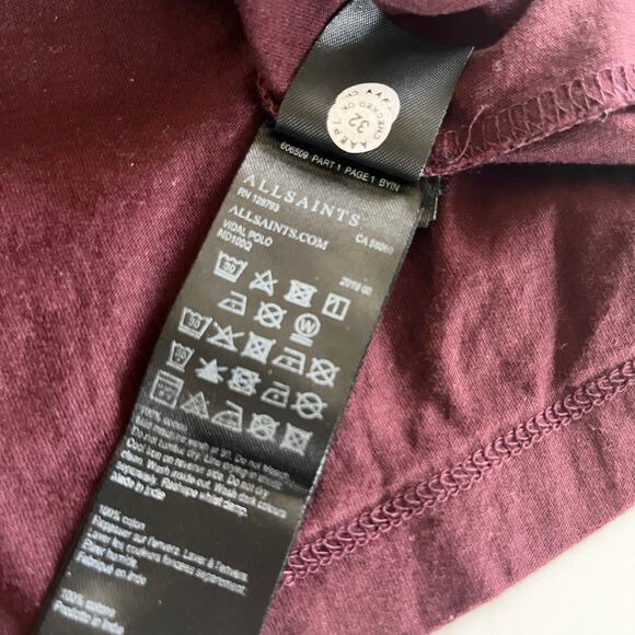 AllSaints Vidal Burgundy Maroon Short Sleeve Men’s Polo Shirt Size Medium - Picture 8 of 9
